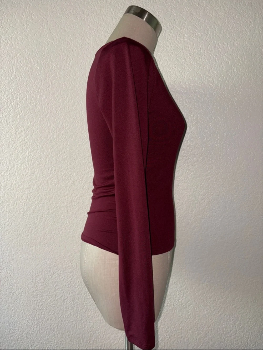 Women’s Long-Sleeve Boatneck Top - Burgundy - Picture 2 of 4